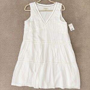 Lucky Brand White V-Neck Tiered Eyelet Sleeveless Dress - Spring / Cottagecore